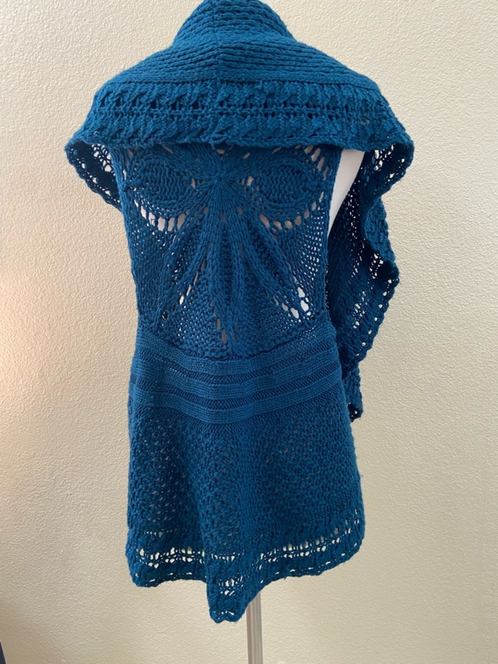 GNW sleeveless cardigan turquoise blue, Open-Front Crochet Knit Vest size:L - Picture 11 of 11